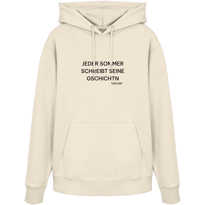 „Beiger Unisex Hoodie mit schwarzem Frontprint &
