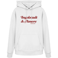 Weißer Unisex Hoodie mit rotem „Ingolstadt & Amore“-Frontprint – bayerische Streetwear von Grantler Gwand im modernen, minimalistischen Look.