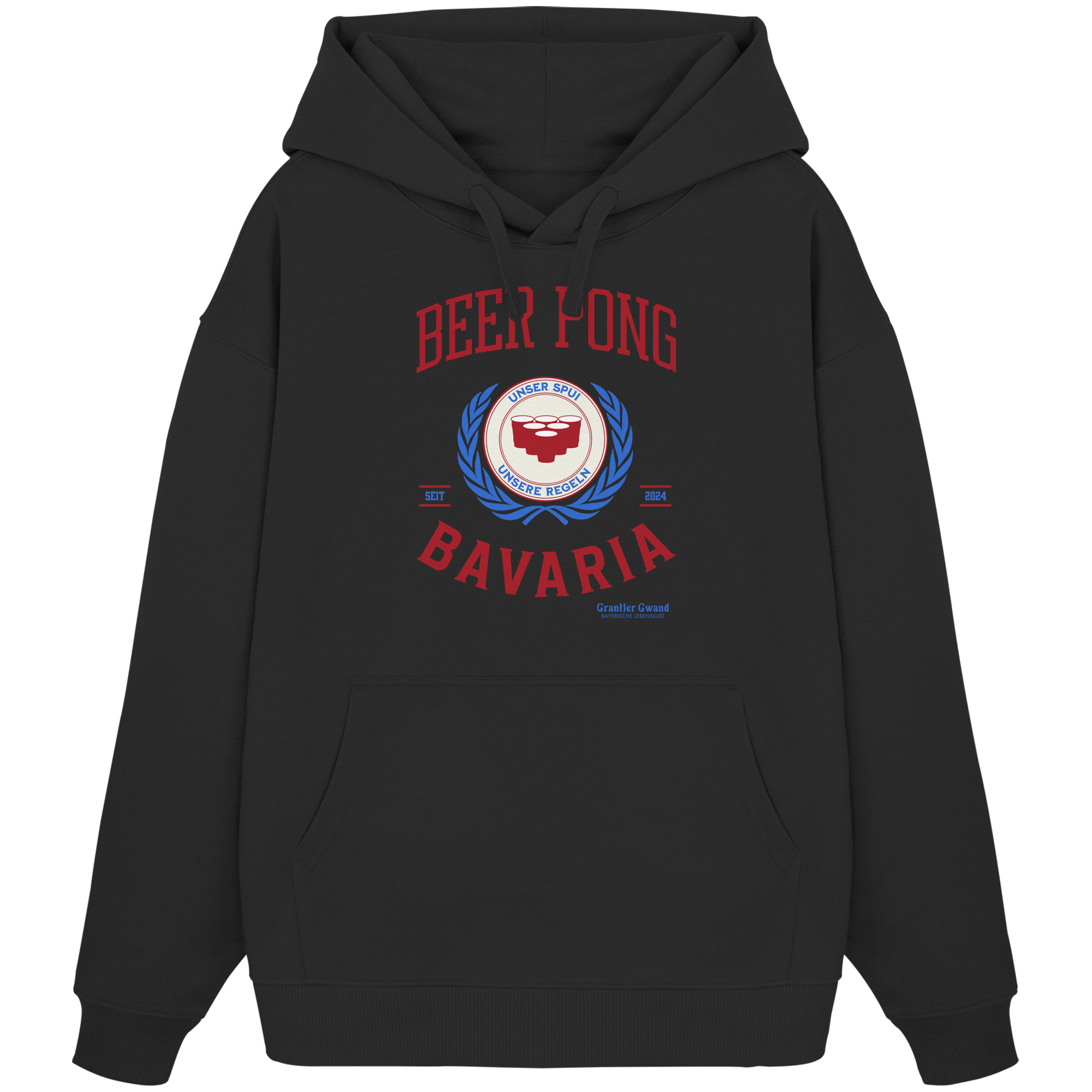 Beer Pong Bavaria - rote Variante - Frontprint - Oversize Hoodie