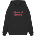 Schwarzer Oversize-Hoodie in schwerer Grammatur mit rotem „Bierle & Amore“-Frontprint – bayerische Streetwear von Grantler Gwand im modernen, minimalistischen Look.