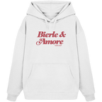 Weißer Oversize-Hoodie in schwerer Grammatur mit rotem „Bierle & Amore“-Frontprint – bayerische Streetwear von Grantler Gwand im modernen, minimalistischen Look.