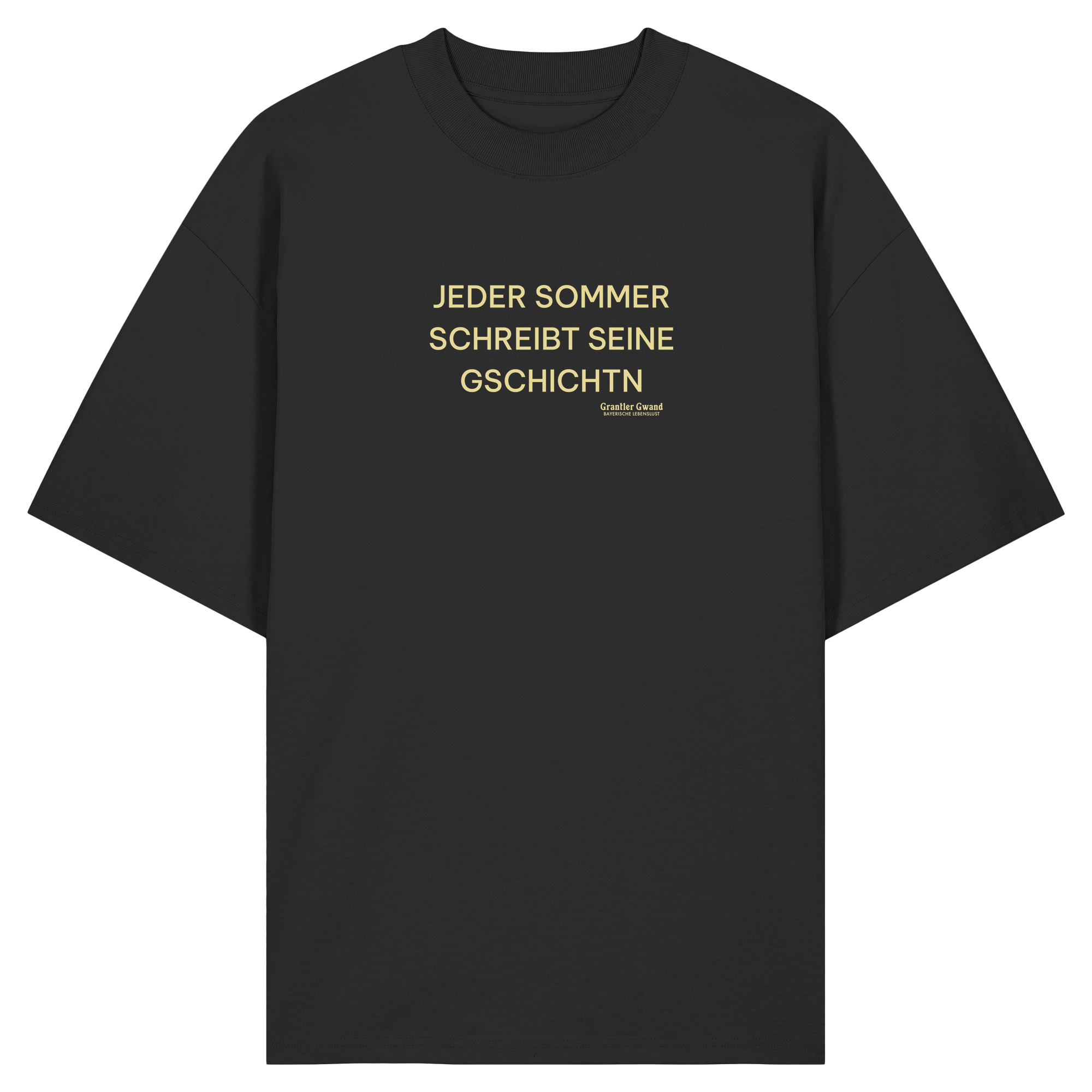 Jeder Sommer schreibt seine Gschichtn - gelbe Variante - Frontprint - Oversize Shirt