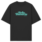 Schwarzes Oversize-T-Shirt in Bio Qualität mit grünem „Bella Bavaria“-Frontprint – bayerische Streetwear von Grantler Gwand im modernen, minimalistischen Look.