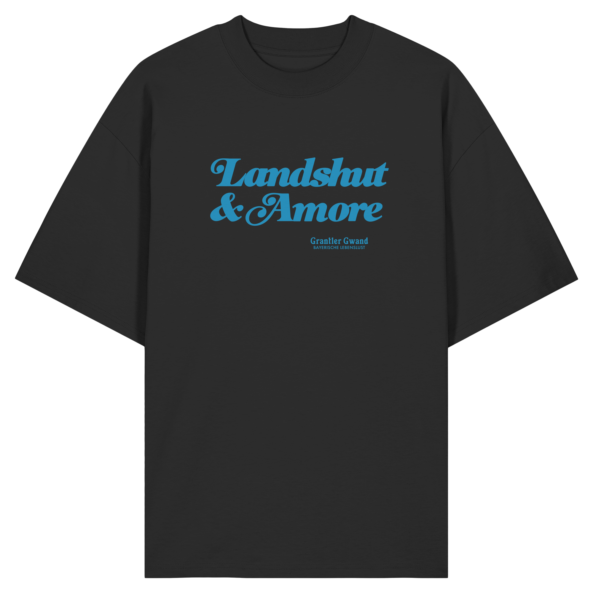 Landshut & Amore - blaue Variante - Frontprint - Oversize Shirt