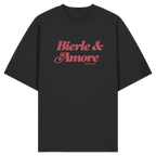 Schwarzes Oversize-T-Shirt in Bio Qualität mit rotem „Bierle & Amore“-Frontprint – bayerische Streetwear von Grantler Gwand im modernen, minimalistischen Look.