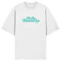 Weißes Oversize-T-Shirt in Bio Qualität mit grünem „Bella Bavaria“-Frontprint – bayerische Streetwear von Grantler Gwand im modernen, minimalistischen Look.