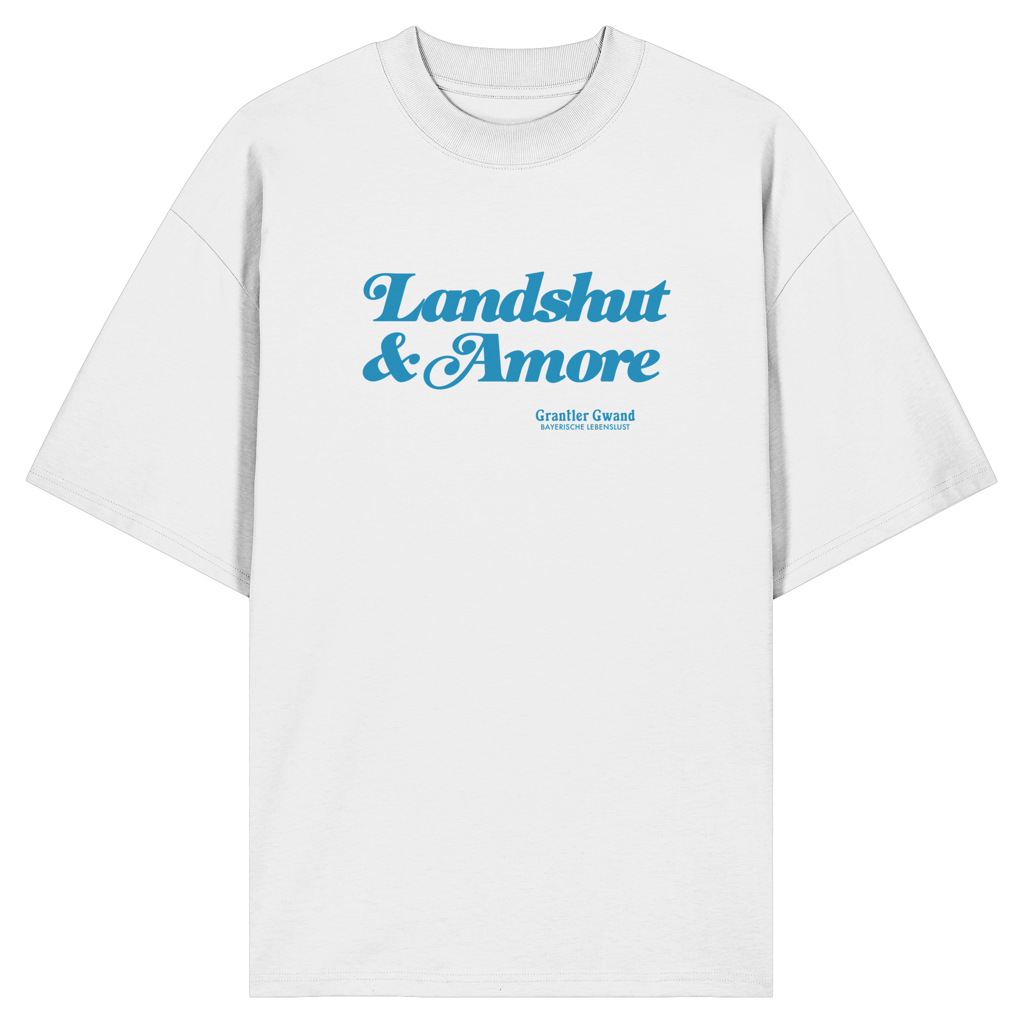 Landshut & Amore - blaue Variante - Frontprint - Oversize Shirt