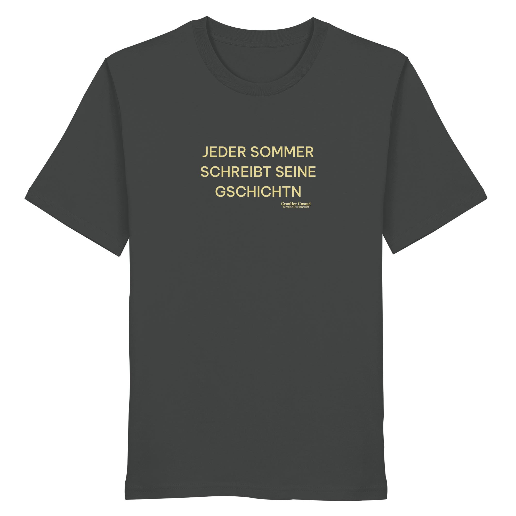 Jeder Sommer schreibt seine Gschichtn - gelbe Variante - Frontprint - T-Shirt