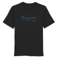 Schwarzes T-Shirt mit Biergarten - Brotzeit macha & Bierle dringa Frontpint in Hellblau und grau.