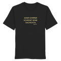 Jeder Sommer schreibt seine Gschichtn - gelbe Variante - Frontprint - T-Shirt