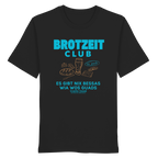 Schwarzes T-Shirt von Grantler Gwand mit grünem Frontprint „Brotzeit Club“ und handgezeichneten Brotzeit-Motiven – bayerisches Streetwear T-Shirt aus Baumwolle.