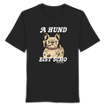 Schwarzes Unisex Shirt mit Frontprint „A Hund bist scho“ und Bulldoggen-Motiv im Vintage-Stil – bayerischer Statement-Hoodie von Grantler Gwand.