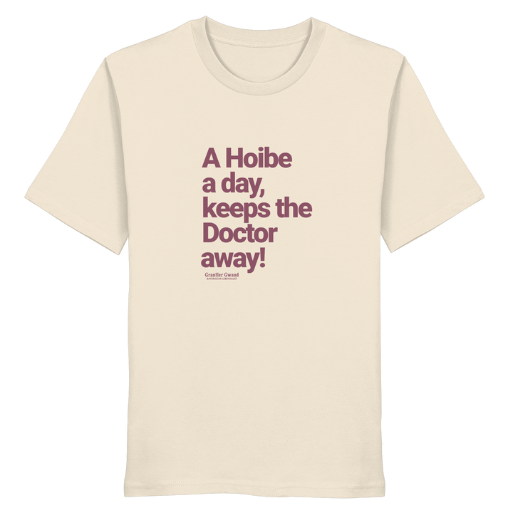 Cremefarbenes Unisex T- Shirt mit rotem typografischem Frontprint im minimalistischen Design – hochwertiges T-Shirt von Grantler Gwand.