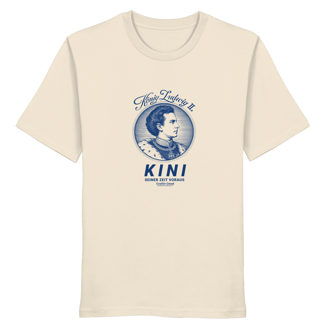 „Beiges Unisex T- Shirt mit blauem Frontprint &