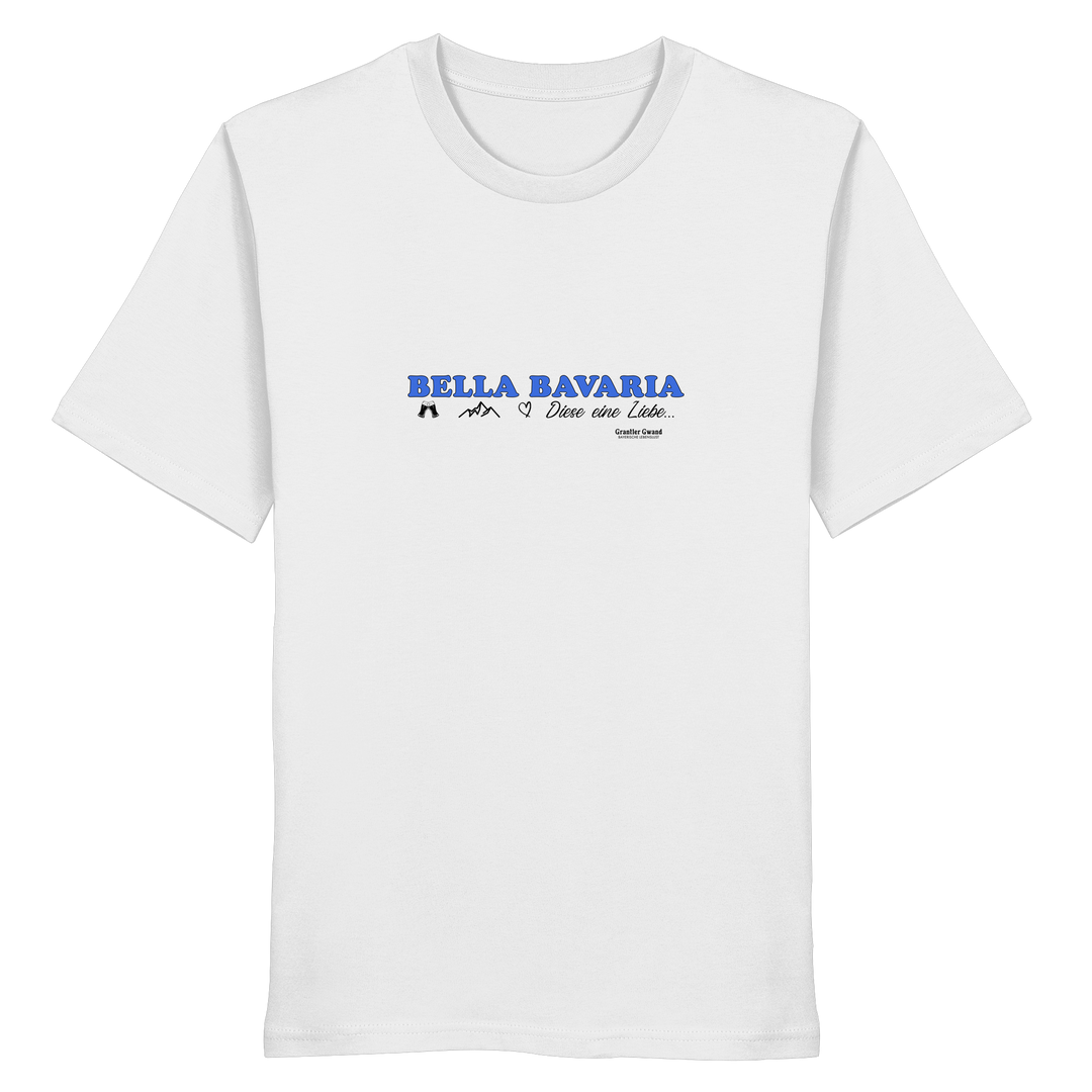 Weißes Shirt mit dezentem Frontprint „Bella Bavaria – Diese eine Liebe“ von Grantler Gwand.