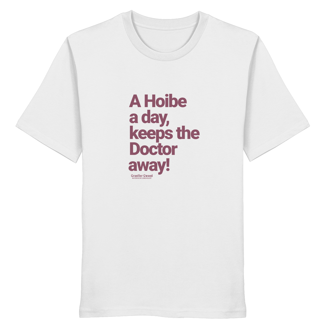 Weißes Unisex T- Shirt mit rotem typografischem Frontprint im minimalistischen Design – hochwertiges T-Shirt von Grantler Gwand.
