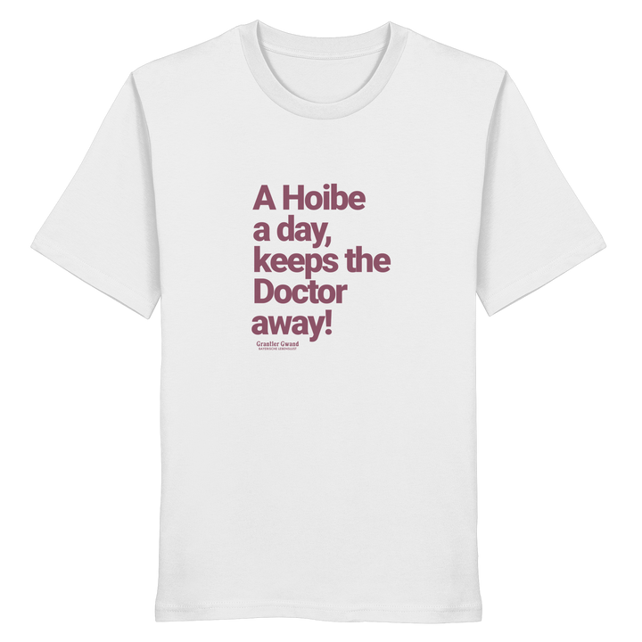 Weißes Unisex T- Shirt mit rotem typografischem Frontprint im minimalistischen Design – hochwertiges T-Shirt von Grantler Gwand.