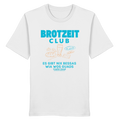 Weißes Unisex T-Shirt von Grantler Gwand mit grünem Frontprint „Brotzeit Club“ und handgezeichneten Brotzeit-Motiven – bayerisches Streetwear T-Shirt aus Baumwolle.